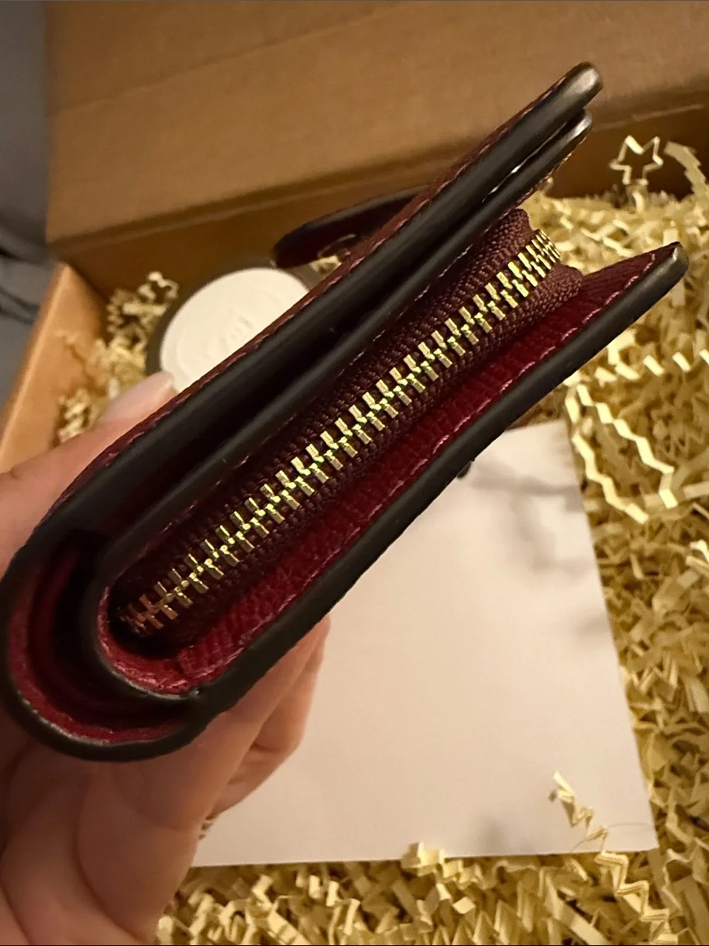 Coach Red Saffiano Leather Snap Wallet with Gold Logo
